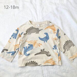 🪴5/$30 H&M 12-18 Months Toddler Baby Dinosaur Cream Long Sleeve Tee Spring